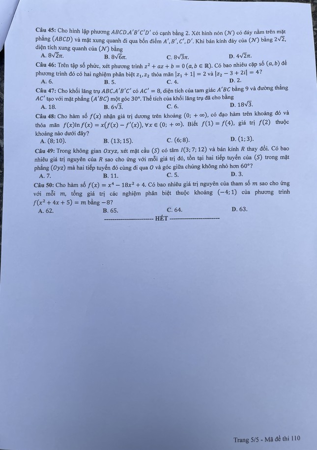 Cập nhật đề thi, giải đề môn Toán tốt nghiệp THPT ảnh 5