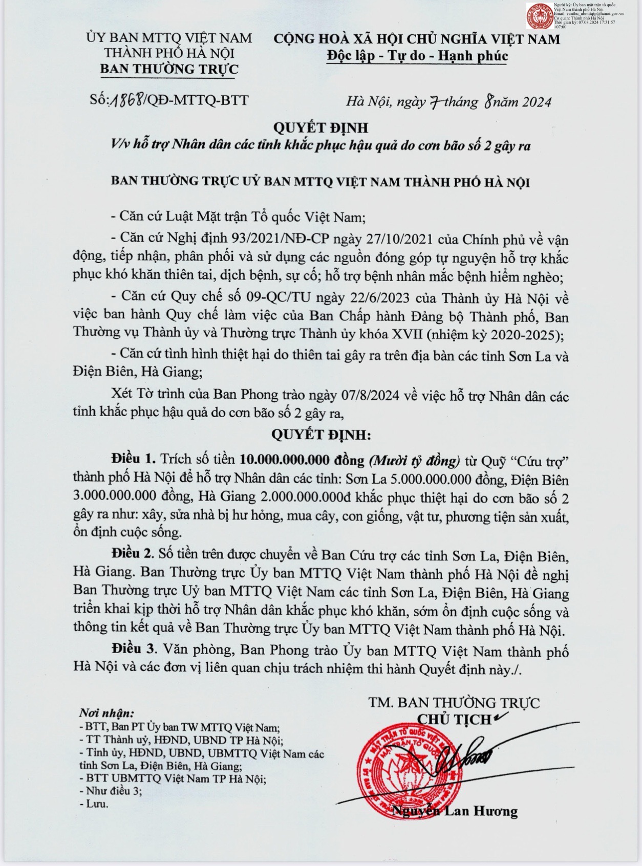 Bí thư Thành ủy Hà Nội gửi thư thăm hỏi cán bộ, nhân dân các tỉnh chịu ảnh hưởng do cơn bão số 2 - ảnh 2