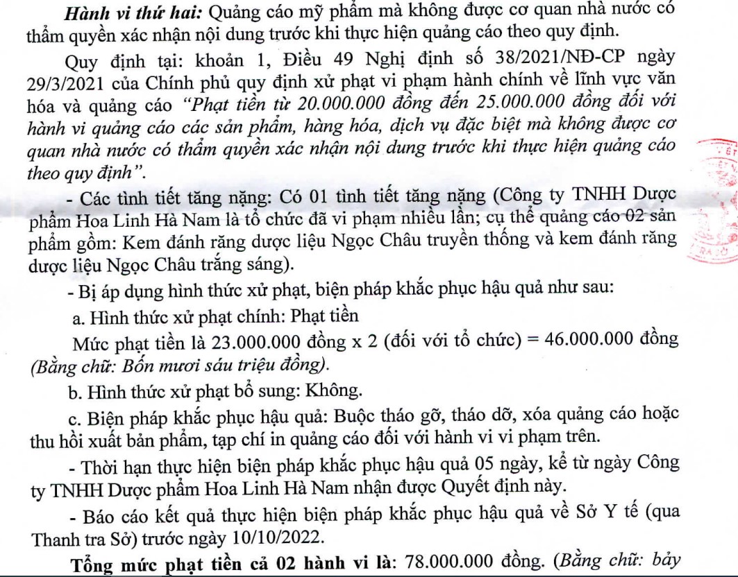 Dược phẩm Hoa Linh Hà Nam bị phạt nặng do tiếp tục vi phạm quảng cáo mỹ phẩm - ảnh 5