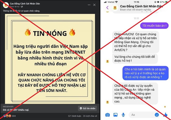 Cảnh báo trang facebook giả mạo Cao đẳng Cảnh sát nhân dân để lừa đảo - ảnh 1