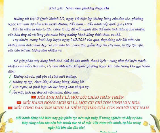 Ủy ban MTTQ Việt Nam phường Ngọc Hà gửi thư ngỏ tới cộng đồng - ảnh 1