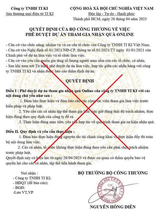 Cảnh báo giả mạo quyết định phê duyệt dự án tham gia nhận quà online - ảnh 1