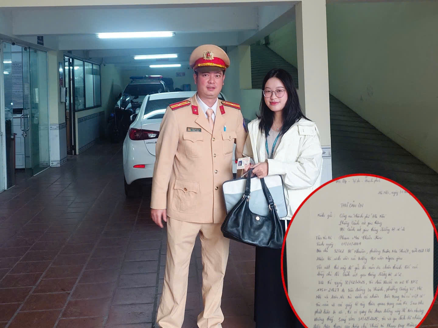 Tìm lại được tài sản đánh rơi, nữ sinh viên Học viện Ngoại giao viết thư cảm ơn cánh sát giao thông - ảnh 1
