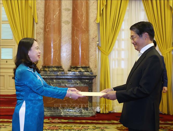 Quyền Chủ tịch nước tiếp Đại sứ Nhật Bản trình Quốc thư - ảnh 1