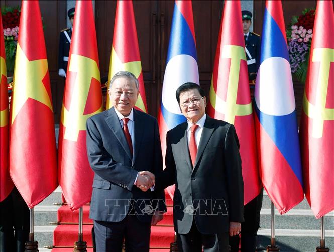 Lễ đón trọng thể Tổng Bí thư Tô Lâm tại thủ đô Viêng Chăn (Lào) - ảnh 4