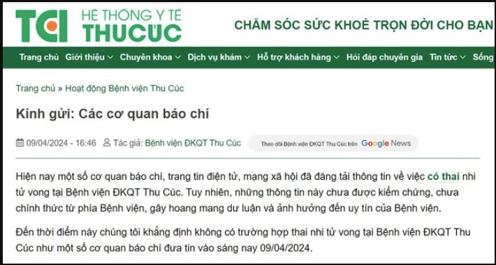 Bộ Y tế đề nghị Bệnh viên Thu Cúc xác minh thông tin thai nhi tử vong - ảnh 1