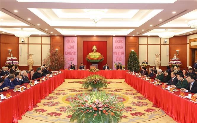 Tổng Bí thư Nguyễn Phú Trọng chúc Tết lãnh đạo, nguyên lãnh đạo Đảng, Nhà nước - ảnh 3