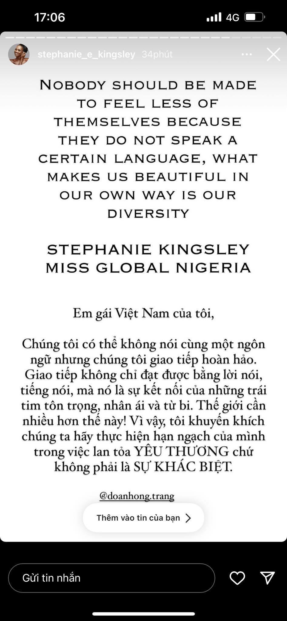 Chia sẻ cảm động của thí sinh Miss Global 2022 dành cho đại diện Việt Nam, Đoàn Hồng Trang - ảnh 2