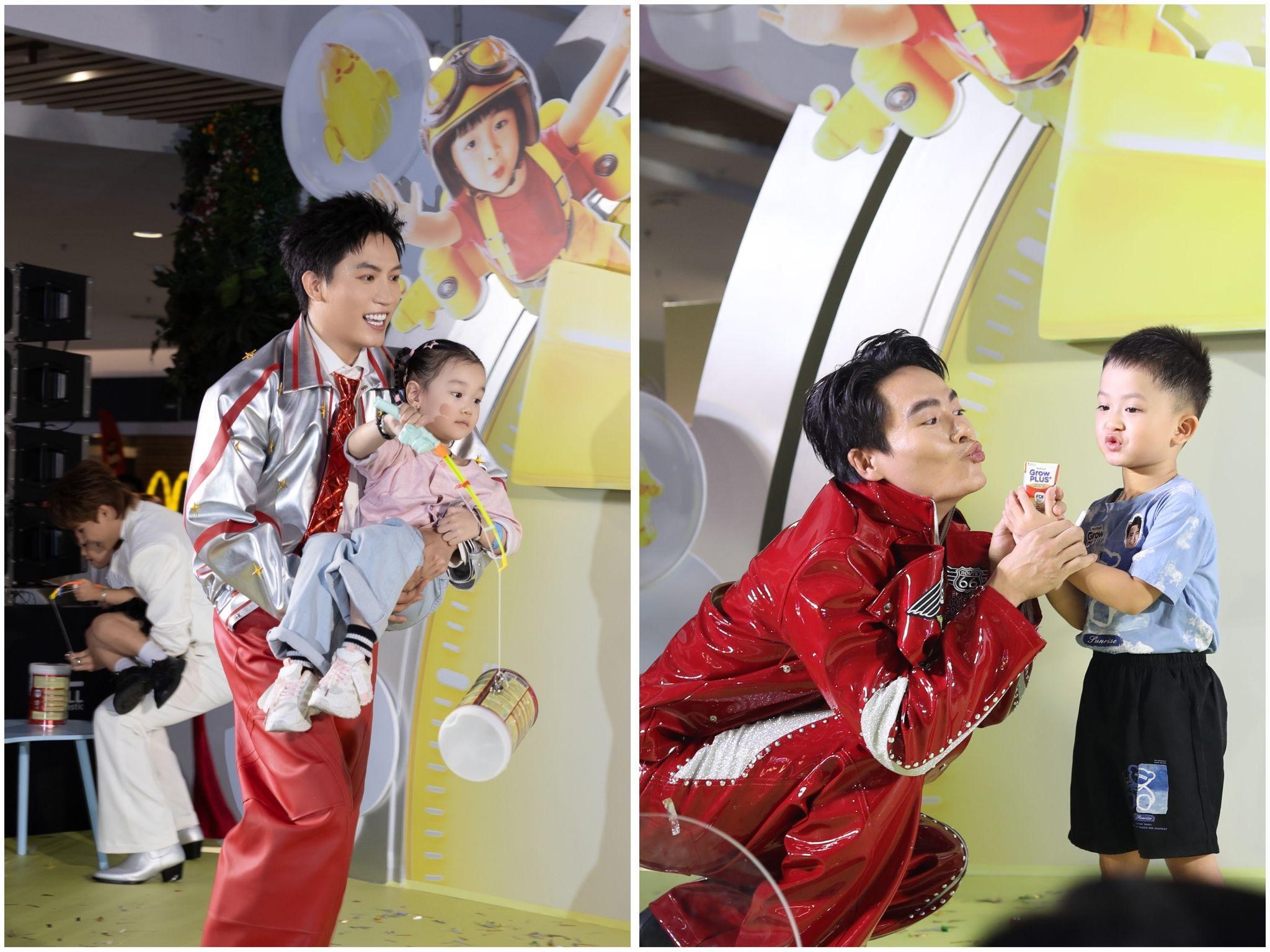 Anh Tú Voi, Võ Tấn Phát, Tăng Duy Tân, Dương Domic rất có dáng "ông bố bỉm sữa" khi giao lưu với fan nhí  - ảnh 1