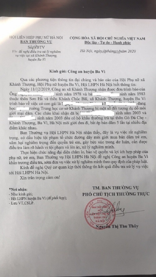 Công văn của Hội LHPN TP Hà Nội gửi Công an huyện Ba Vì đề nghị xác minh, làm rõ vụ việc Công văn của Hội LHPN TP Hà Nội gửi Công an huyện Ba Vì đề nghị xác minh, làm rõ vụ việc