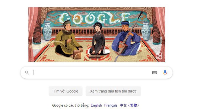 Biểu tượng Google Doodle t&ocirc;n vinh Ca tr&ugrave; tr&ecirc;n trang chủ Google tiếng Việt (Google.com.vn) ng&agrave;y 23/2.