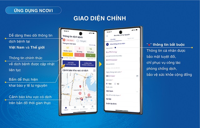 Ứng dụng NCOVI cập nhật th&ocirc;ng tin dịch bệnh ch&iacute;nh thức.
