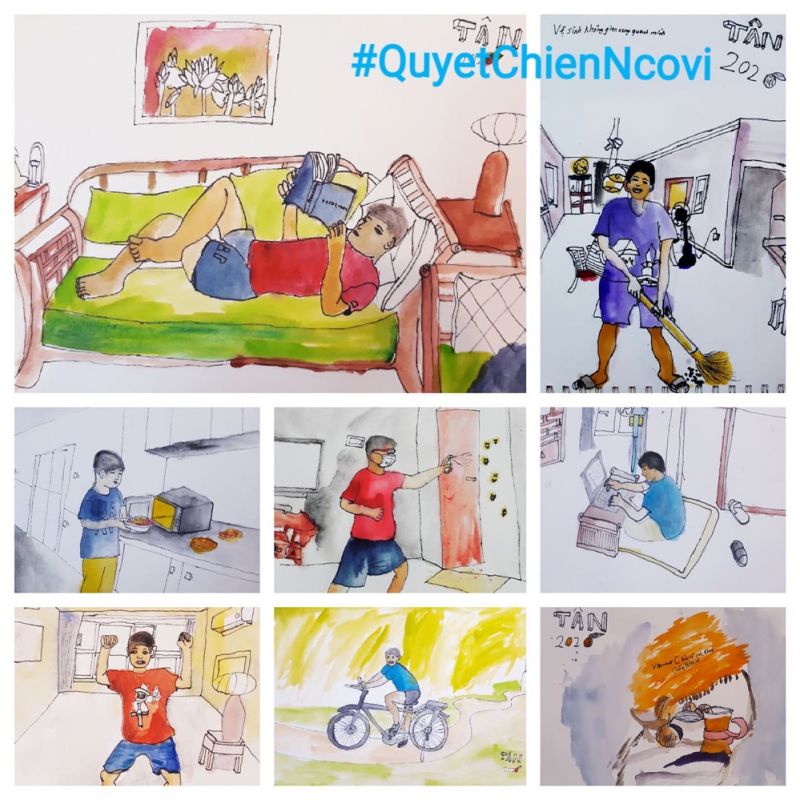Tuyên truyền phòng, chống dịch Covid-19 qua tranh ký họa - ảnh 1