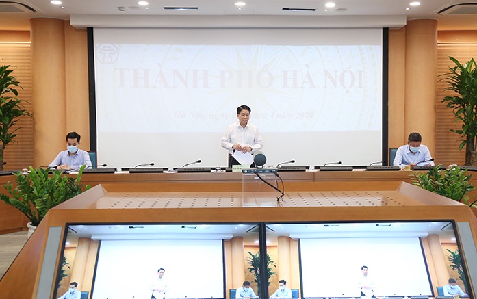 Dự tại điểm cầu th&agrave;nh phố H&agrave; Nội Ủy vi&ecirc;n Trung ương Đảng, Ph&oacute; B&iacute; thư Th&agrave;nh ủy, Chủ tịch UBND th&agrave;nh phố Nguyễn Đức Chung