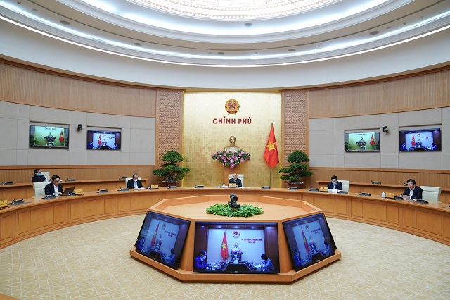 Thủ tướng điều hành phiên họp Chính phủ về phòng chống dịch bệnh Covid-19.
