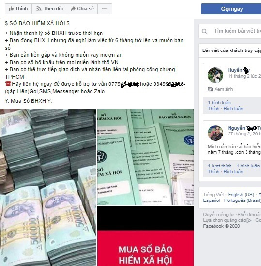 rang mạng Facebook rao mua b&aacute;n, thu gom sổ BHXH của người lao động xuất hiện ng&agrave;y c&agrave;ng nhiều trong thời gian dịch Covid-19 b&ugrave;ng ph&aacute;t