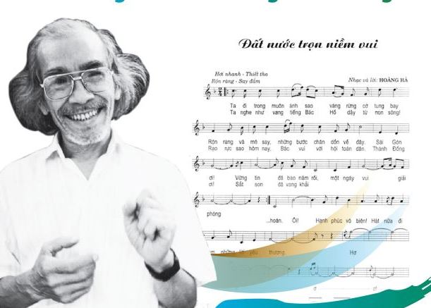 Cố nhạc sĩ Hoàng Hà và ca khúc 'Đất nước trọn niềm vui'. Ảnh: TTXVN.