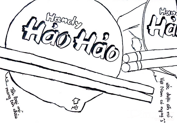 Bữa sáng với món mỳ tôm được các bạn trong khu cách ly tại Trung đoàn 58 vẽ lại.