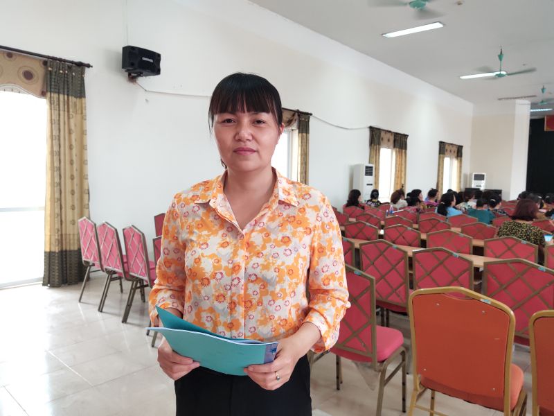 đồng chí Mai Thị Thanh Hà- Chủ tịch Hội LHPN phường Định Công quận Hoàng Mai phấn khởi tham gia lớp học