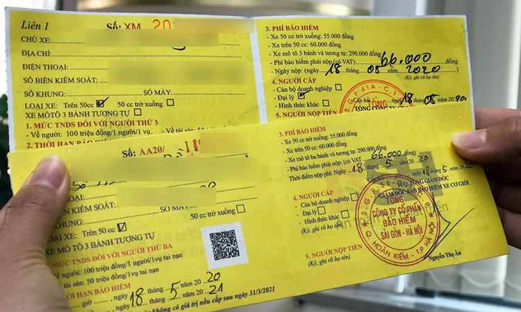 Giấy chứng nhận bảo hiểm bắt buộc trách nhiệm dân sự là một trong những giấy tờ phải có khi điều khiển phương tiện tham gia giao thông. Ảnh: Internet