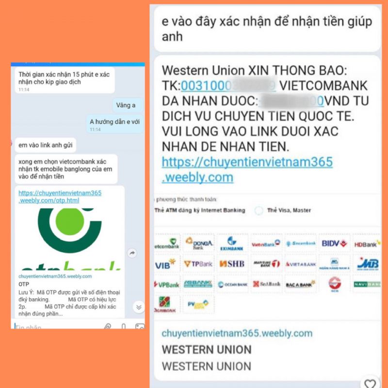 Đối tượng lừa đảo dẫn dụ bị hại đăng nhập vào đường link website giả mạo. Ảnh: bocongan.gov.vn