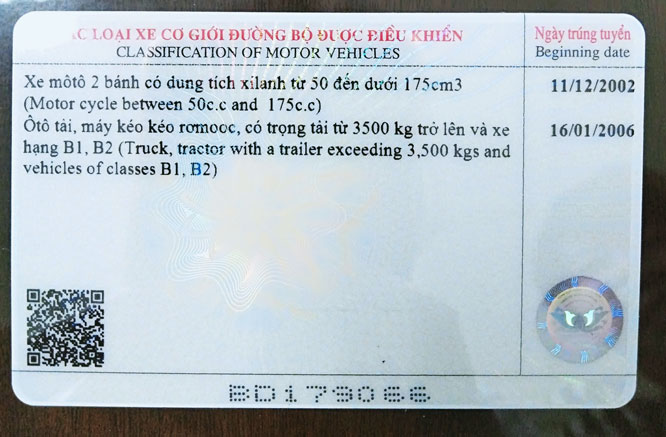 Giấy phép lái xe có in mã quét QR