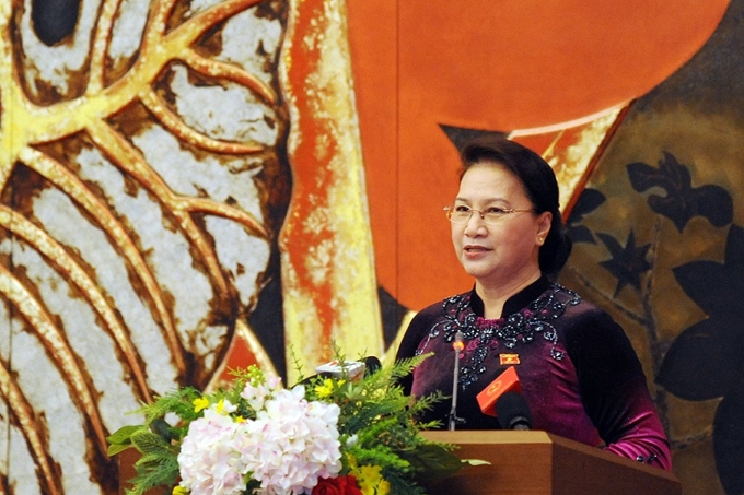 Chủ tịch Quốc hội Nguyễn Thị Kim Ng&acirc;n ph&aacute;t biểu tại buổi gặp mặt .