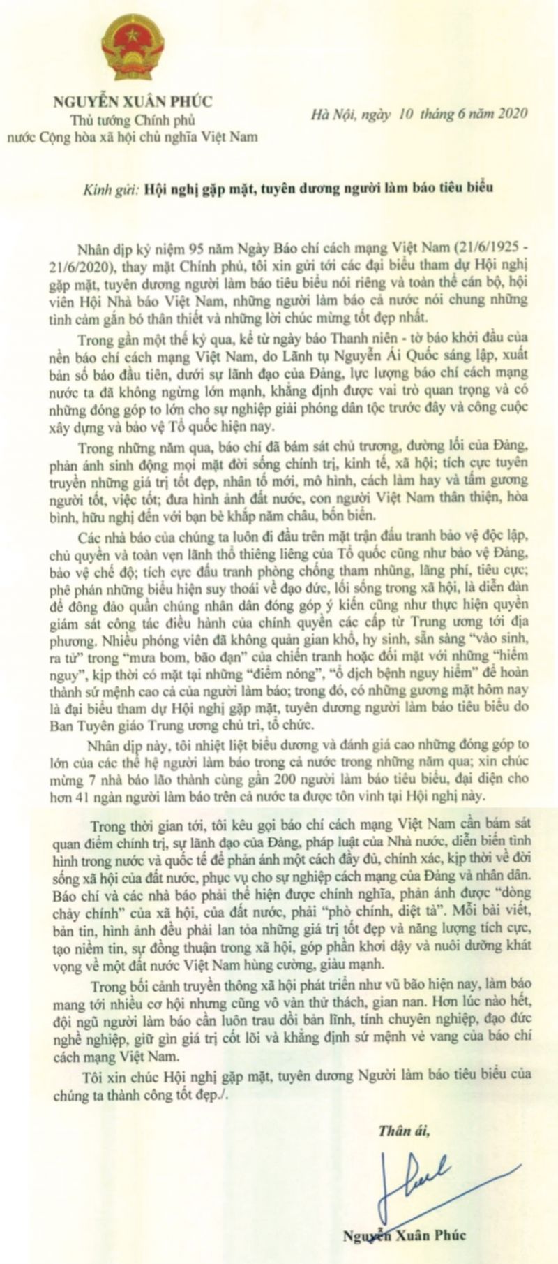 Thủ tướng gửi thư chúc mừng nhân Ngày Báo chí cách mạng Việt Nam. Thủ tướng gửi thư chúc mừng nhân Ngày Báo chí cách mạng Việt Nam.