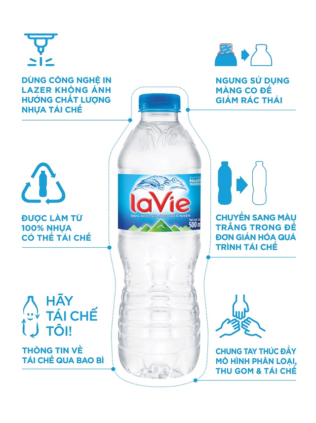 Công ty La Vie thực hiện hàng loạt nỗ lực để biến rác thải nhựa thành tài nguyên, bên cạnh việc tăng cường dùng bao bì có thể tái sử dụng nhiểu lần.