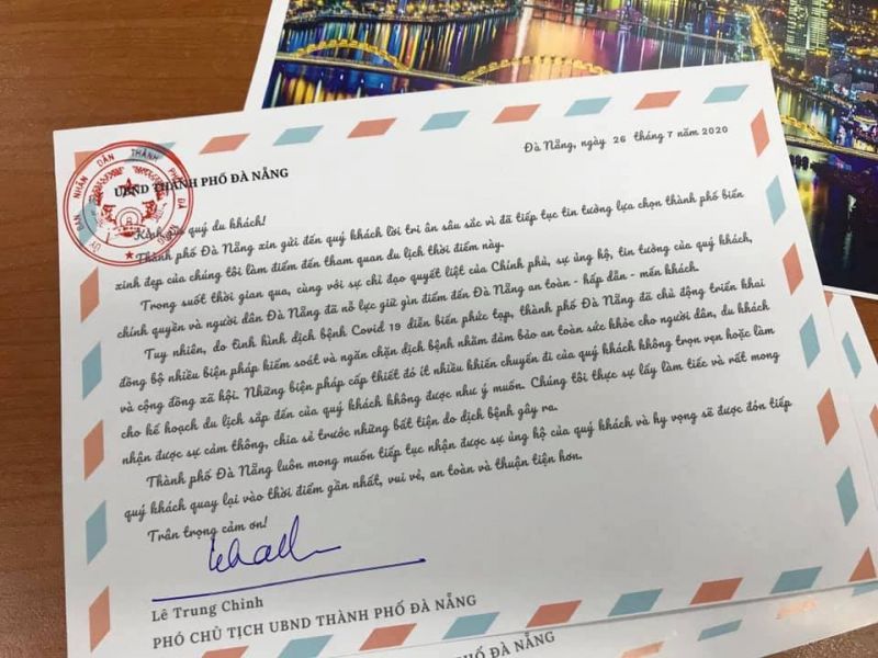 Lãnh đạo TP. Đà Nẵng viết thư, mong du khách thông cảm, chia sẻ với Thành phố