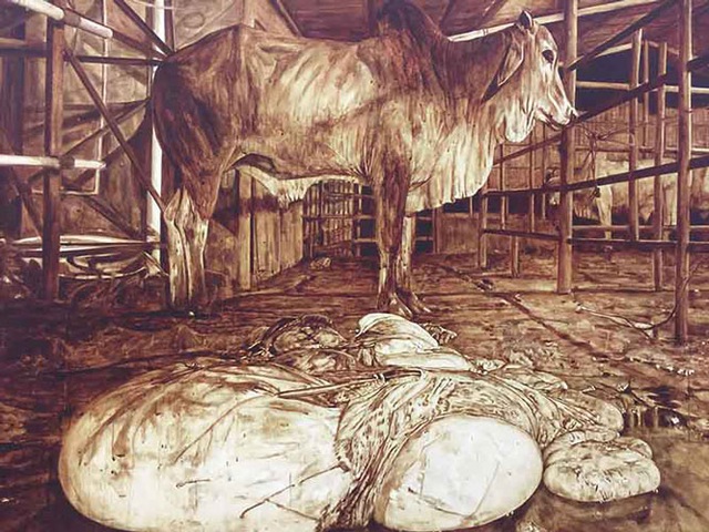 Tác phẩm “Lò mổ #21” là một trong 2  giải Nhất của Festival mỹ thuật trẻ 2020