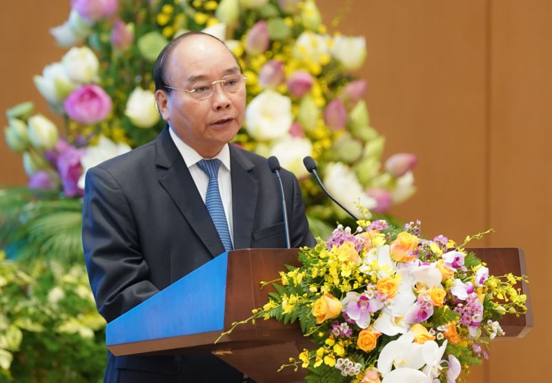 Thủ tướng Nguyễn Xuân Phúc phát biểu tại hội nghị. Ảnh: VGP/Quang Hiếu