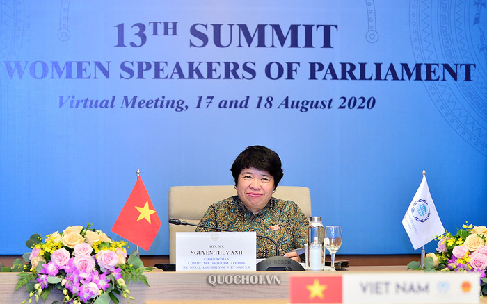Chủ nhiệm Uỷ ban Về các vấn đề xã hội Nguyễn Thuý Anh tham dự trực tuyến Hội nghị thượng đỉnh các Nữ Chủ tịch Quốc hội lần thứ 13. Ảnh: quochoi.vn