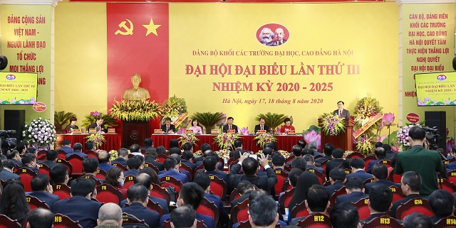 Quang cảnh Đại hội Đảng bộ khối các trường Đại học, Cao đẳng Hà Nội. Ảnh: Thanh Hải