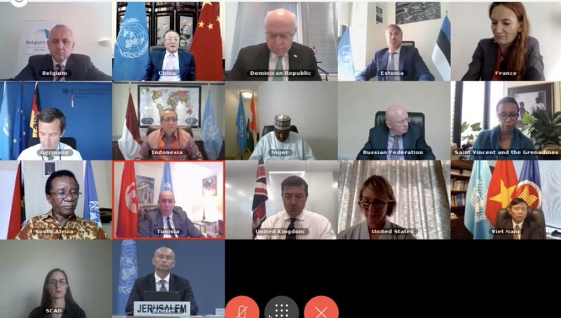 Hội đồng Bảo an thảo luận trực tuyến về Trung Đông, bao gồm vấn đề Palestine. (Nguồn: UN)