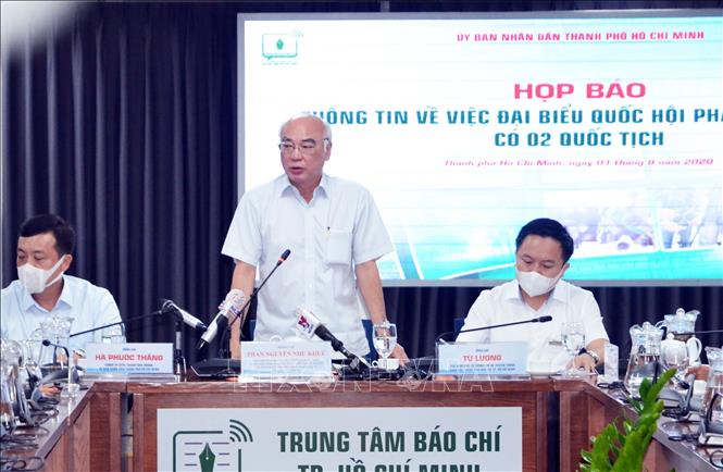 Ông Phan Nguyễn Như Khuê, Trưởng Ban Tuyên giáo Thành ủy Thành phố Hồ Chí Minh trả lời báo chí về về thông tin đại biểu Quốc hội Phạm Phú Quốc có hai quốc tịch, ngày 1/9/2020. Ảnh: Xuân Khu/TTXVN Ông Phan Nguyễn Như Khuê, Trưởng Ban Tuyên giáo Thành ủy Thành phố Hồ Chí Minh trả lời báo chí về về thông tin đại biểu Quốc hội Phạm Phú Quốc có hai quốc tịch, ngày 1/9/2020. Ảnh: Xuân Khu/TTXVN