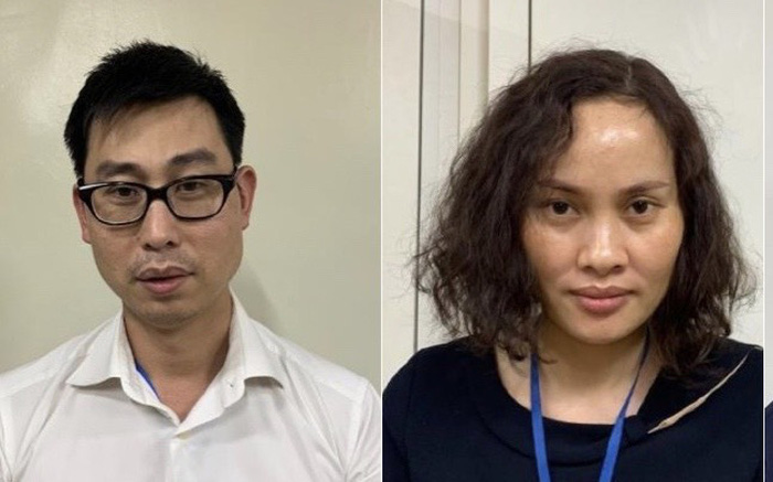 Đối tượng Phạm Đức Tuấn (tr&aacute;i) v&agrave; Ng&ocirc; Thị Thu Huyền.