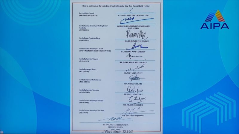 Đại diện các Đoàn cùng ký Thông qua báo cáo chung thông qua chữ ký điện tử