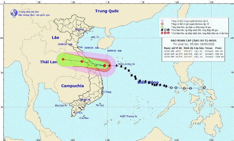 Trong s&aacute;ng nay, 18/9, b&atilde;o số 5 đổ bộ đất liền Quảng B&igrave;nh- Quảng Nam