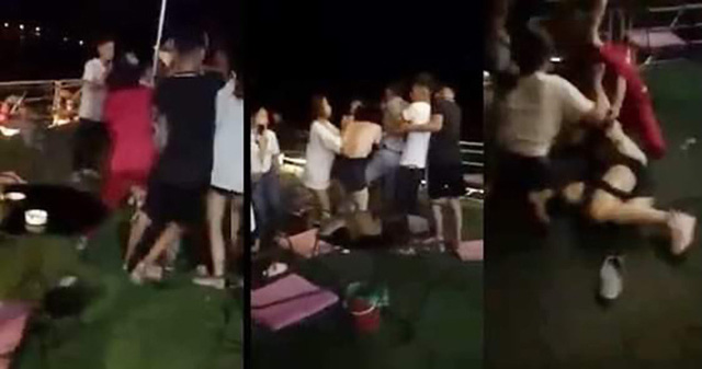 Người phụ nữ bị nhóm người đánh đập, xé rách váy ngay tại quán cà phê. Ảnh cắt từ clip