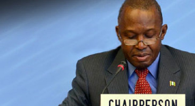 Phó Tổng Giám đốc Yonov Frederick Agah phát biểu tại cuộc họp 23/9/2020 về thành lập Nhóm công tác về thương mại và giới của WTO.