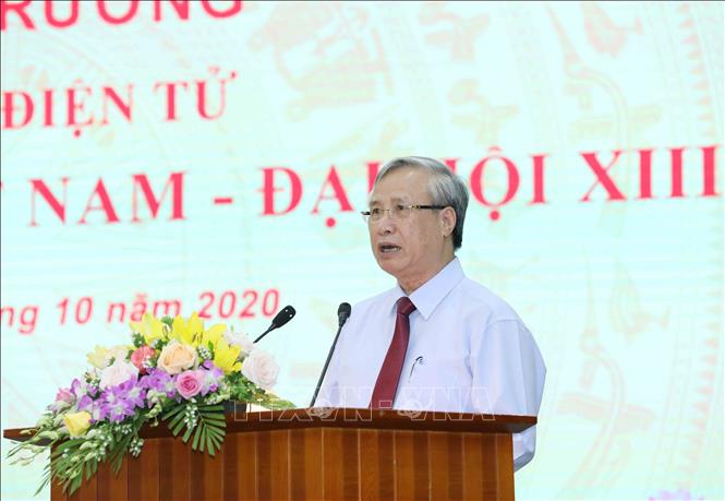 Đồng chí Trần Quốc Vượng, Uỷ viên Bộ Chính trị, Thường trực Ban Bí thư phát biểu tại Lễ khai trương Trang tin điện tử. Ảnh: Phương Hoa/TTXVN