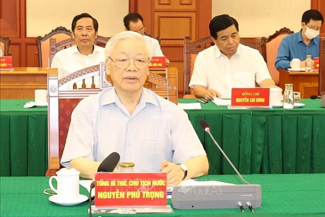 Tổng Bí thư, Chủ tịch nước Nguyễn Phú Trọng, Trưởng Tiểu ban Văn kiện Đại hội XIII của Đảng, chủ trì cuộc họp của Tiểu ban ngày 11/9/2020. (Ảnh: Trí Dũng/TTXVN)