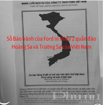 Sổ Bảo hành của Ford in thiếu 2 quần đảo Hoàng Sa và Trường Sa của Việt Nam Sổ Bảo hành của Ford in thiếu 2 quần đảo Hoàng Sa và Trường Sa của Việt Nam