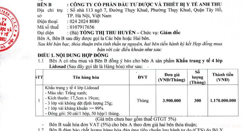 Hợp đồng mua b&aacute;n thể hiện r&otilde; h&oacute;a đơn VAT được t&iacute;nh theo thỏa thuận 5%