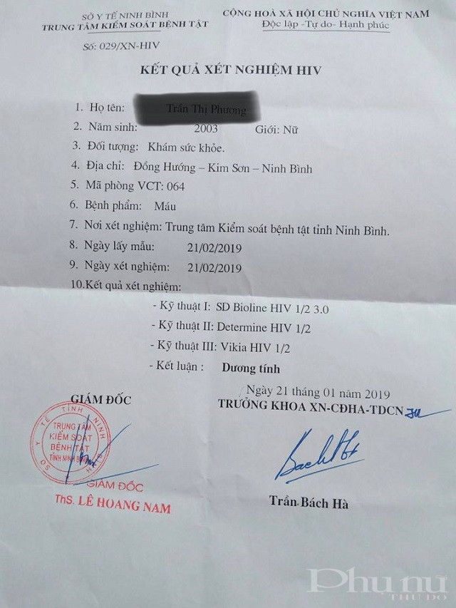 Kết quả xét nghiệm của cháu Phương vẫn dương tính với HIV.