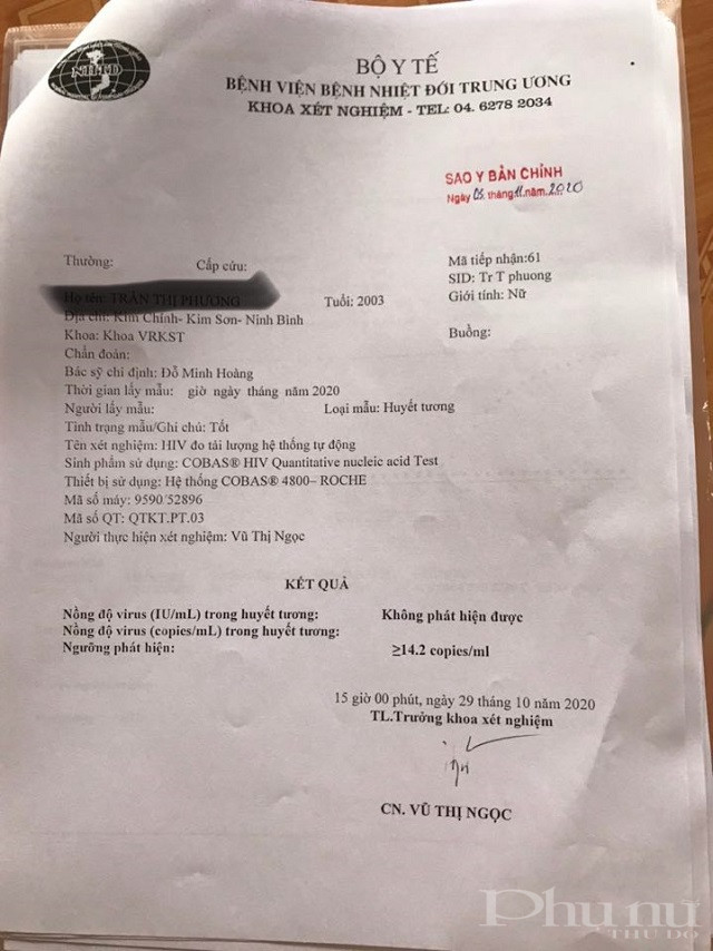 Kết quả xét nghiệm tại Bệnh viện Bệnh nhiệt đới Trung ương cho kết quả 