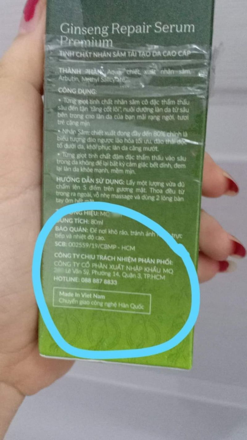 Sản phẩm c&oacute; địa chỉ sản xuất tại Việt Nam nhưng quảng c&aacute;o l&agrave; của H&agrave;n Quốc