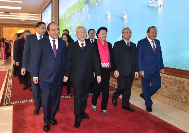 Tổng Bí thư, Chủ tịch nước Nguyễn Phú Trọng, Chủ tịch Quốc hội Nguyễn Thị Kim Ngân, Thường trực Ban Bí thư Trần Quốc Vượng, các đồng chí Ủy viên Bộ Chính trị, Ban Bí thư, lãnh đạo MTTQ Việt Nam, các ban, bộ, ngành Trung ương dự Hội nghị.