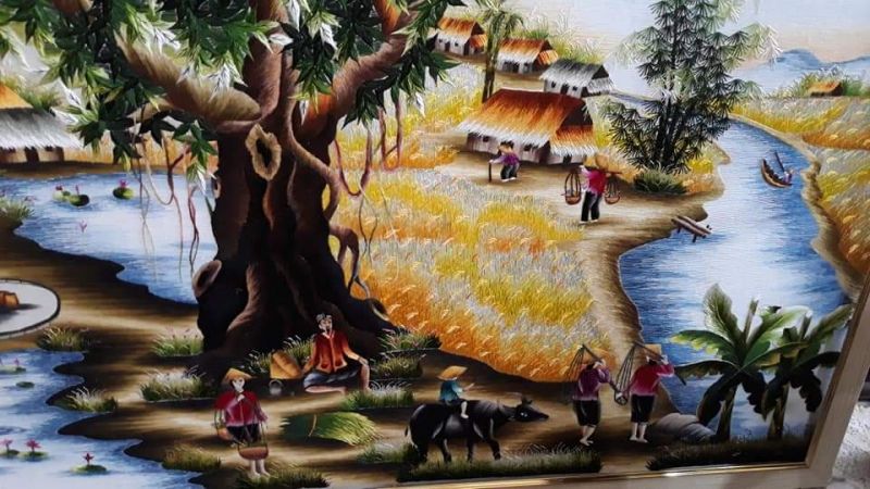 Tác phẩm làng quê của nghệ nhân Ngô Thị Thơ Tác phẩm làng quê của nghệ nhân Ngô Thị Thơ